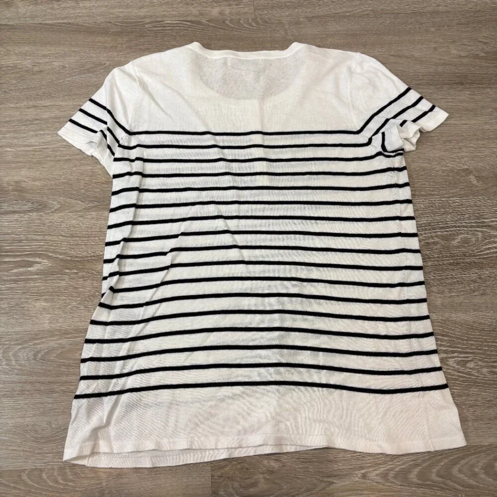 Jones New York Sport Henley Top Size L Striped Cap Sleeves Cotton Blend - Picture 2 of 7